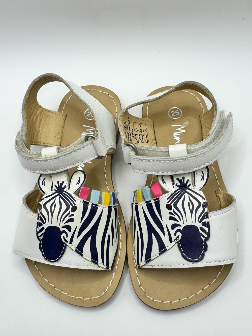 Mini boden leather zebra  sandals Sz 25 / 8 shoes Velcro open toe colorful zoo